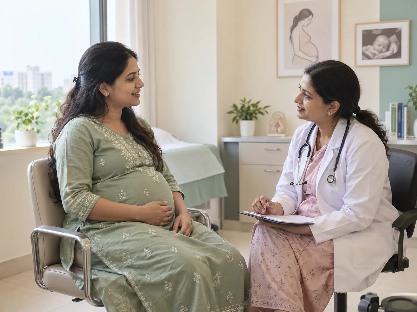 An expectant mother speaking with a doctor at Blossom Maternity and Child Care Hospital in Ranchi