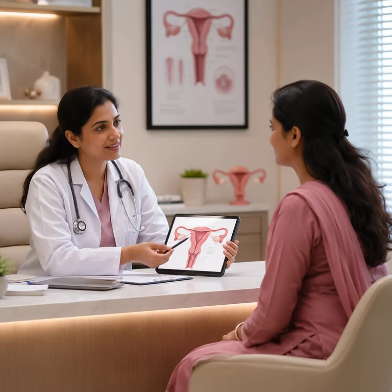 Indian gynecologist providing a confidential women’s health consultation at Blossom Hospital in Ranchi